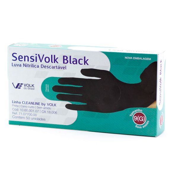 Luva Descartável Nitrílica Preta Sensivolk Black Tam. G